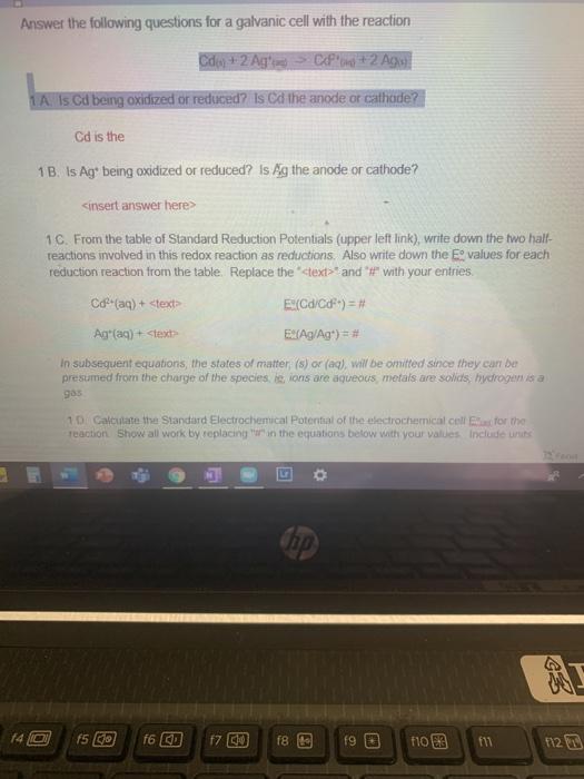 Solved Answer the following questions for a galvanic cell | Chegg.com