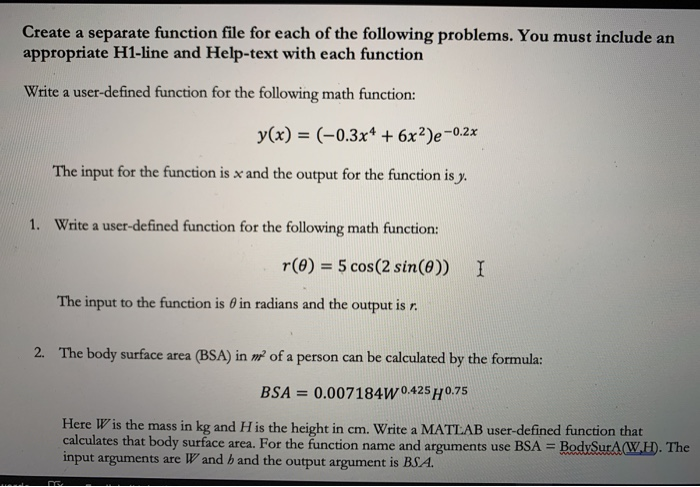Solved Create a separate function file for each of the | Chegg.com