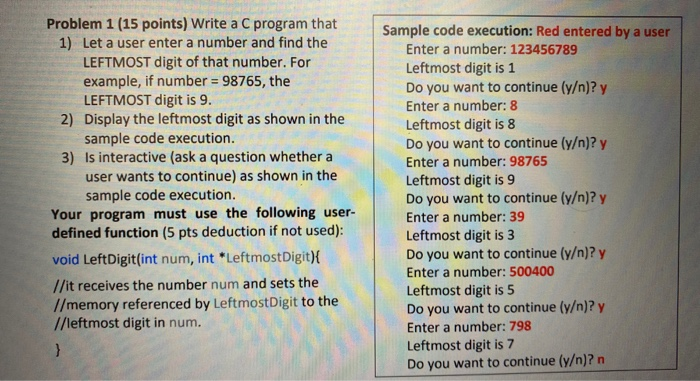 Solved Problem 1 (15 points) Write a C program that 1) Let a | Chegg.com