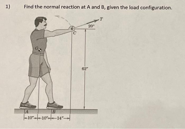Solved 1) Find the normal reaction at A and B, given the | Chegg.com