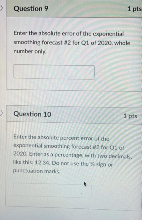 Solved Question 9 1 pts Enter the absolute error of the | Chegg.com