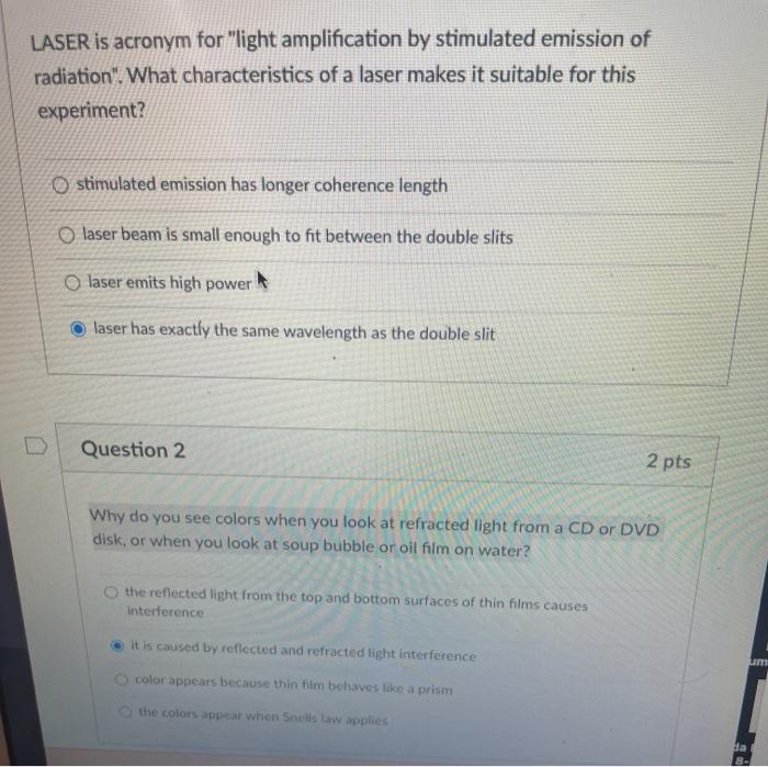 Solved LASER is acronym for "light amplification by