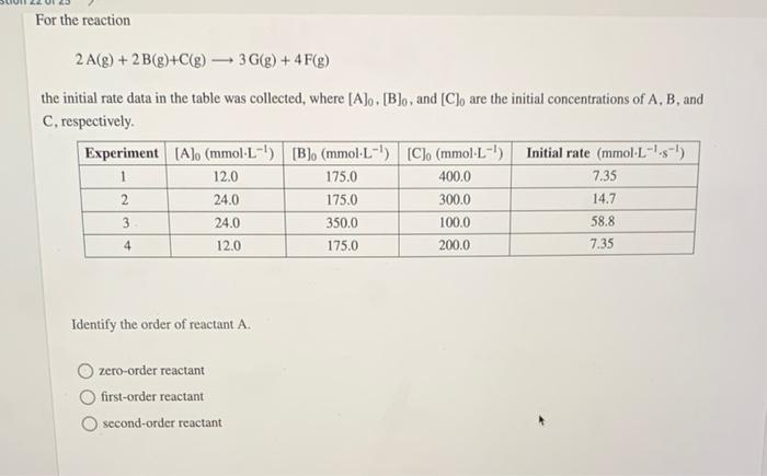Solved For the reaction 2 A(g) + 2B(g)+C(g) — 3 G(g) + 4 | Chegg.com