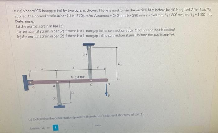 Solved A Rigid Bar ABCD Is Supported By Two Bars As Shown. | Chegg.com