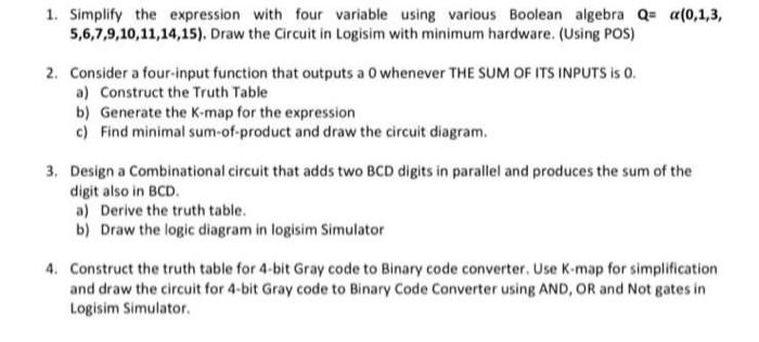 Solved 1. Simplify the expression with four variable using | Chegg.com