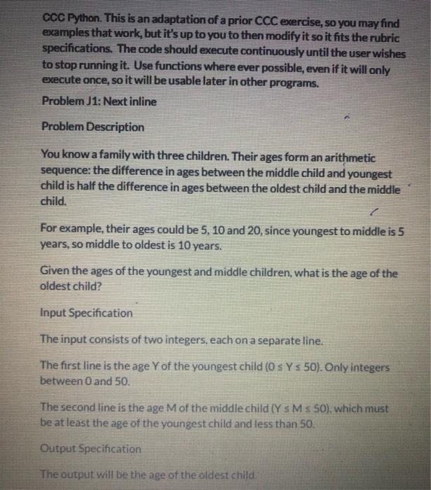 Solved CCC Python. This is an adaptation of a prior CCC | Chegg.com