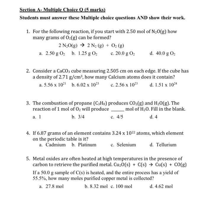 Solved Section A Multiple Choice Q 5 Marks Students Mu Chegg Com