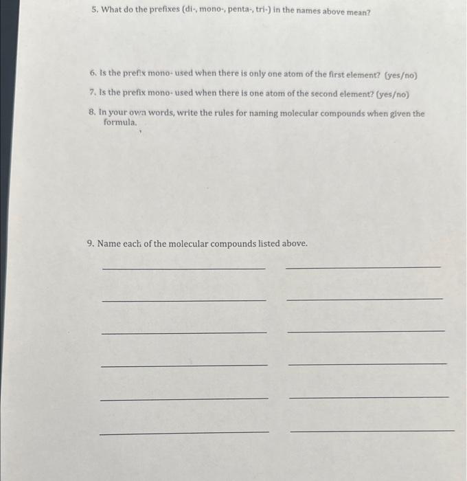 Solved 5. What do the prefixes (di-, mono-, penta-, tri-) in | Chegg.com