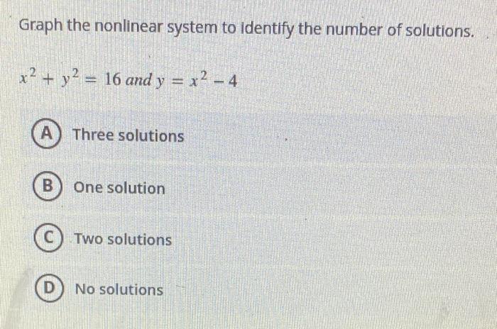 Solved Graph the nonlinear system to identify the number of | Chegg.com