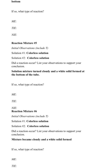 Solved Find the reaction type for each reaction mixture and | Chegg.com