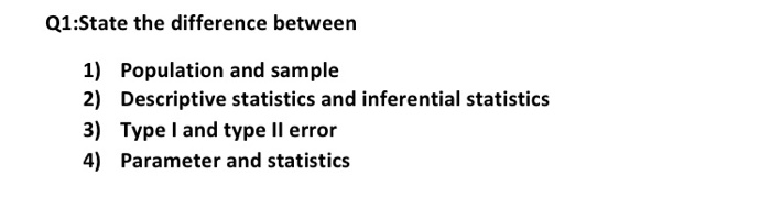 Solved Q1:State the difference between 1) Population and | Chegg.com