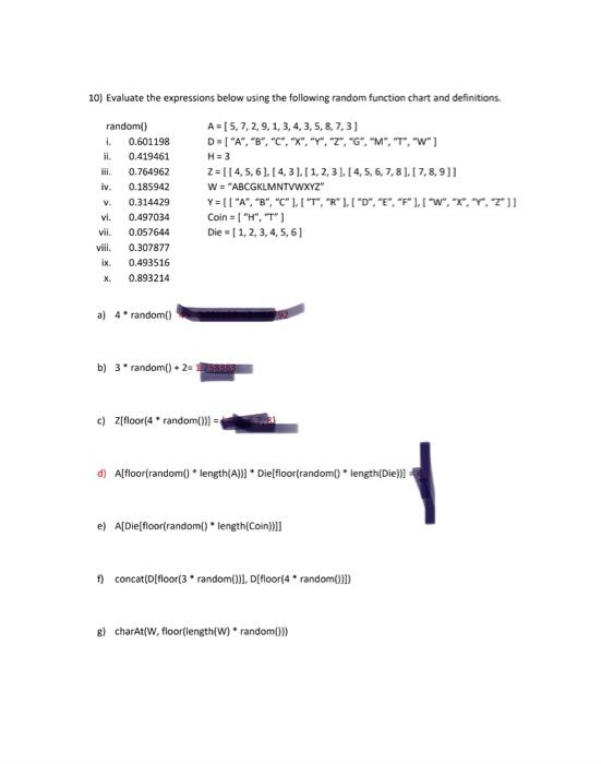 Solved Ii 10 Evaluate The Expressions Below Using The F Chegg Com