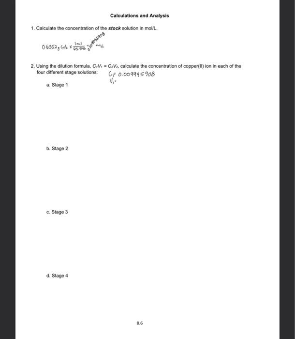 Solved using the dilution formila C1V1=C2V2 calculate the