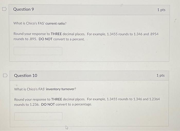 Solved What is Chico's FAS' current ratio? Round your | Chegg.com