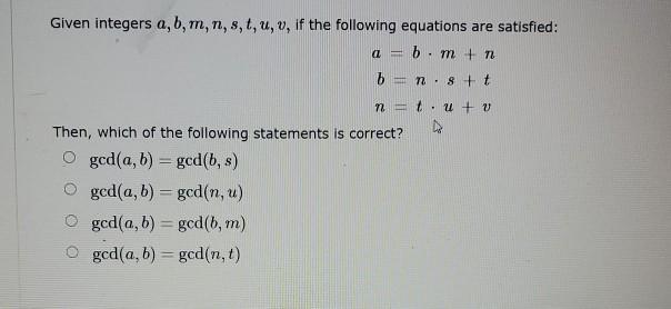 Solved Given Integers A B M N S T U V If The Foll Chegg Com