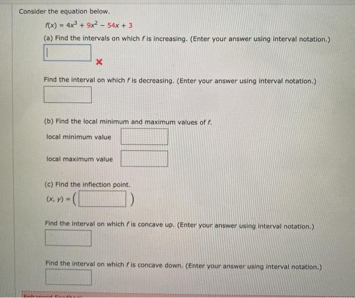 Solved Consider The Equation Below F X 4x3 9x2 54x