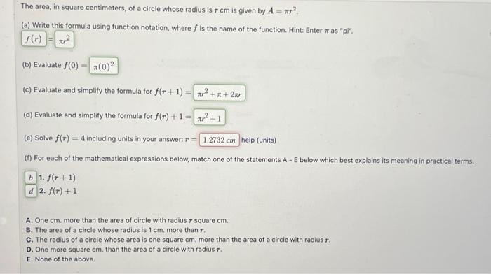 what is the area of this circle in square centimeters 5cm