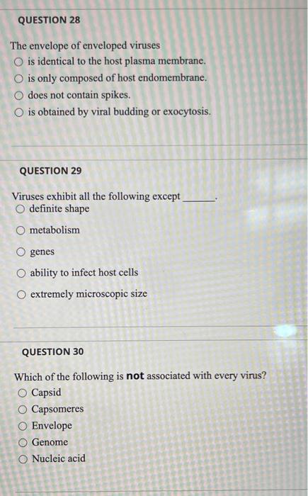 Solved QUESTION 28 The envelope of enveloped viruses O is | Chegg.com