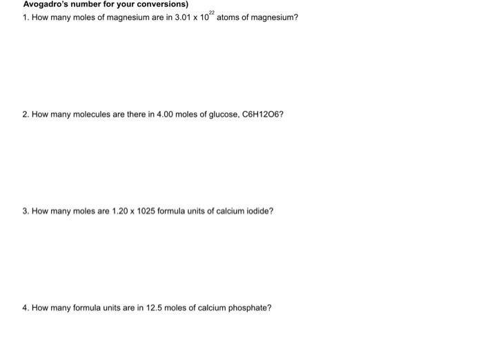 Solved avogadro s number for your conversions 1 how many chegg