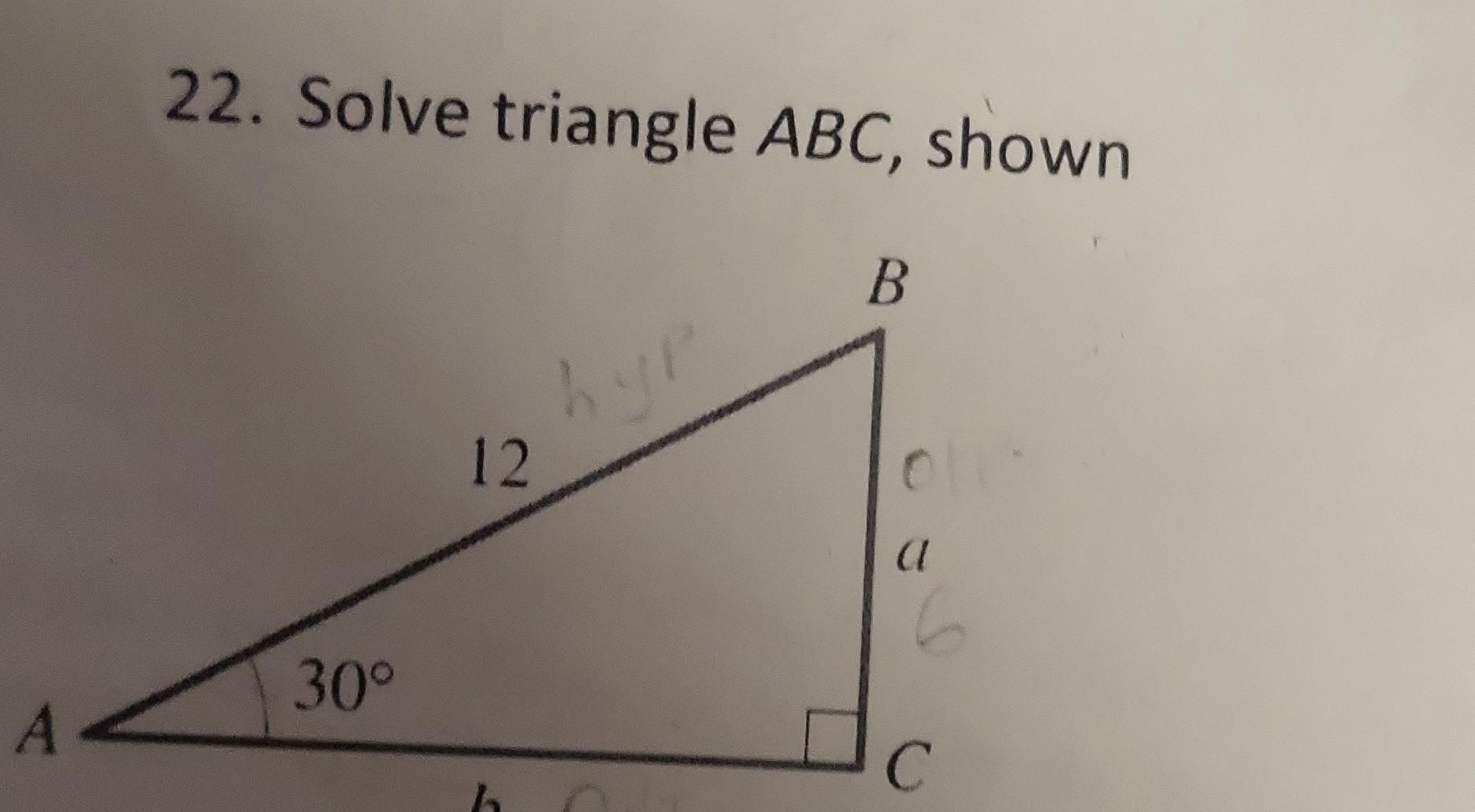 Solved 22. Solve triangle ABC, shown | Chegg.com