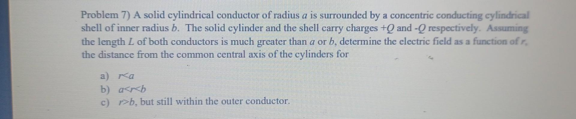 Solved Problem 7) A solid cylindrical conductor of radius a | Chegg.com