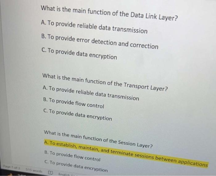 Solved What is the OSI model used for? A. To describe the | Chegg.com