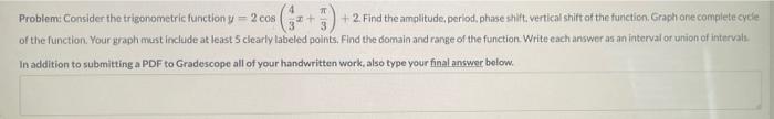 Solved Problem: Consider the trigonometric function y = 2 | Chegg.com