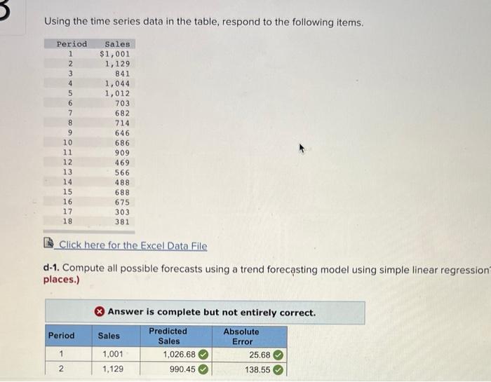 Solved Using the time series data in the table, respond to | Chegg.com