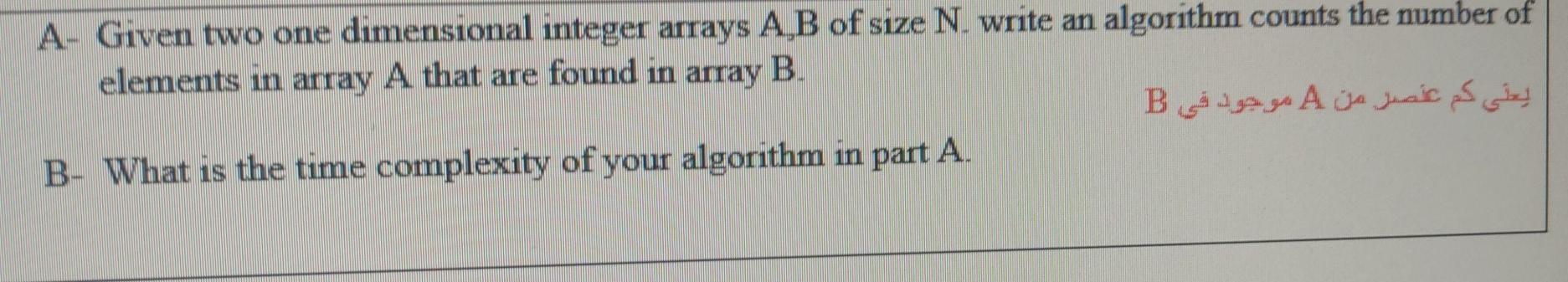 Solved array A- Given two one dimensional integer arrays A B | Chegg.com