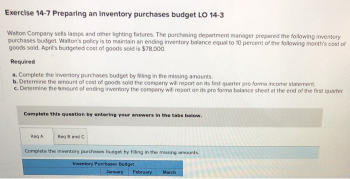 Solved Exercise 14.7 Preparing An Inventory Purchases Budget | Chegg.com