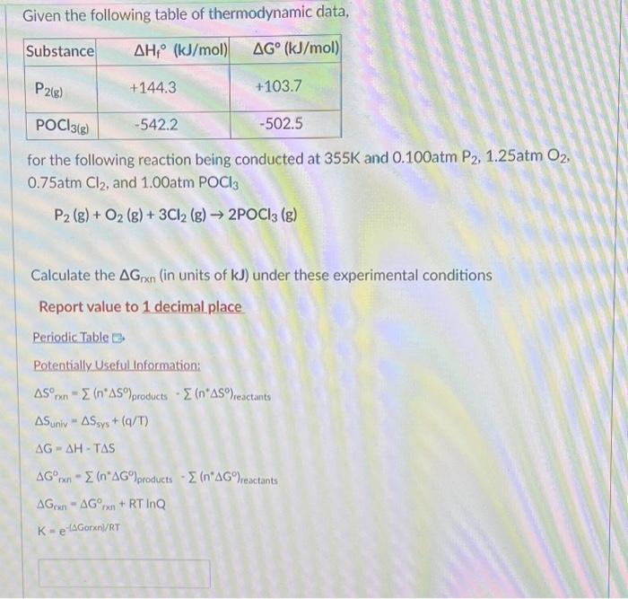 Solved Given The Following Table Of Thermodynamic Data For 1915