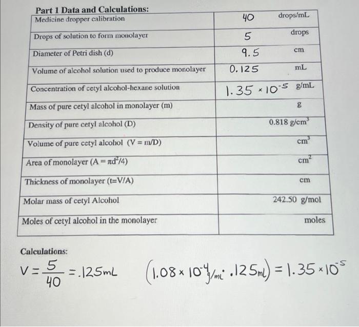 Solved Calculations: V=405=.125 mL(1.08×10−4 | Chegg.com