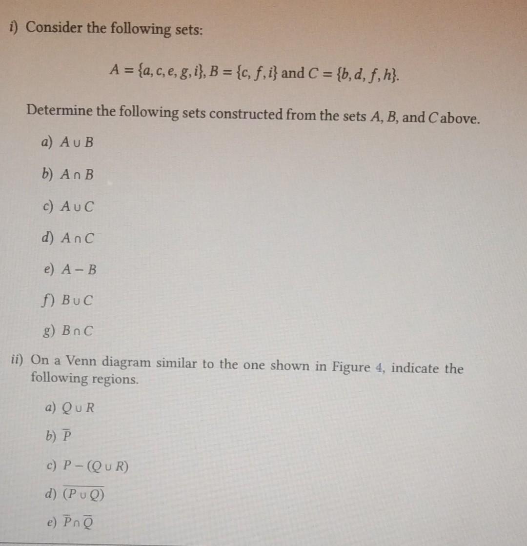 Solved I) Consider The Following Sets: | Chegg.com