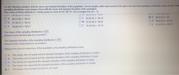 Solved For the following situaion find the mean and standard | Chegg.com