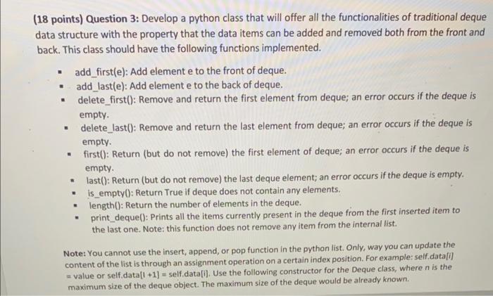 Solved 18 points) Question 3: Develop a python class that | Chegg.com
