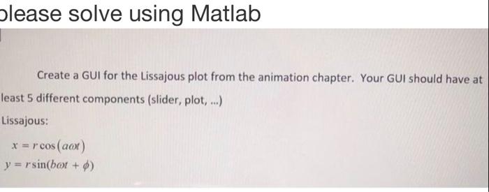 Solved please solve using Matlab Create a GUI for the 