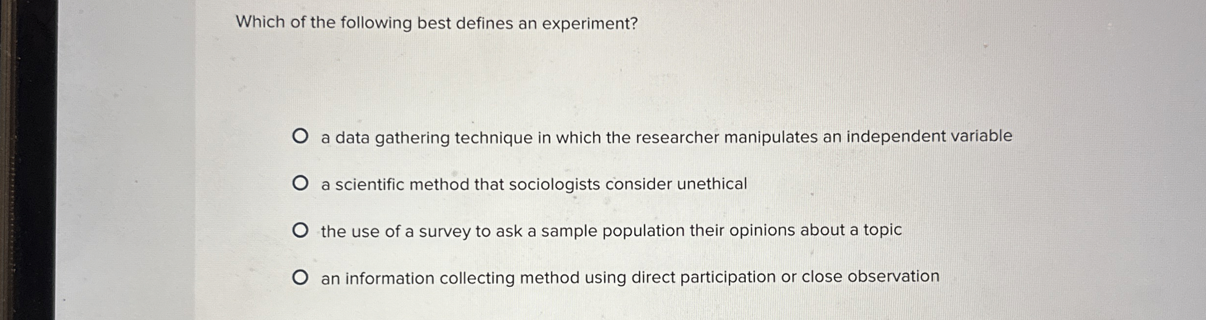 Solved Which of the following best defines an experiment?a | Chegg.com