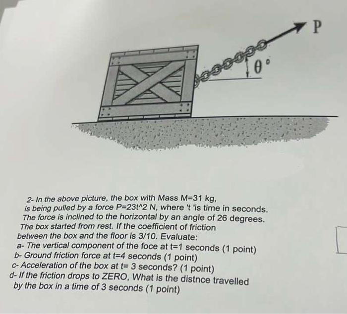 Solved 2- In the above picture, the box with Mass M=31 kg, | Chegg.com