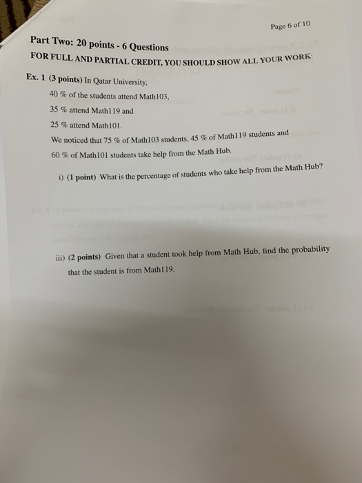 Solved Page 6 of 10 Part Two: 20 points - 6 Questions FOR | Chegg.com