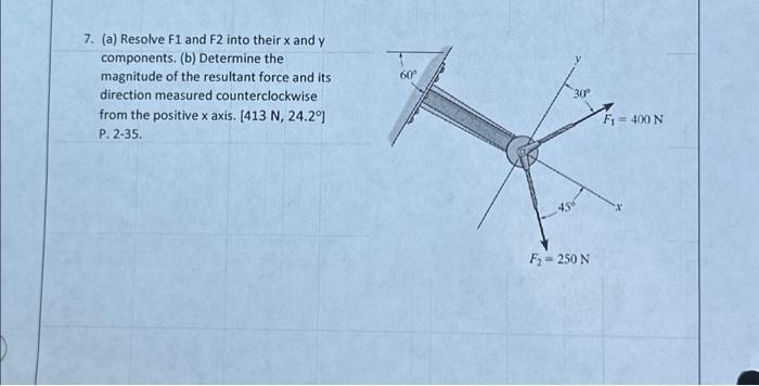 Solved 7. (a) Resolve F1 and F2 into their x and y | Chegg.com