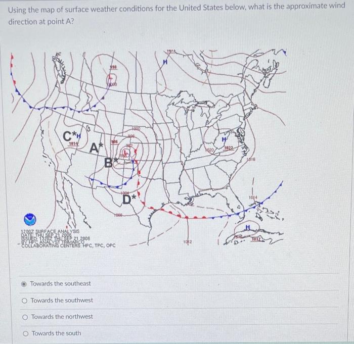 Solved Using the map of surface weather conditions for the | Chegg.com