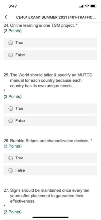 Solved 3:46 CE461 EXAM1 SUMMER 2021 (461-TRAFFIC... CE461 | Chegg.com