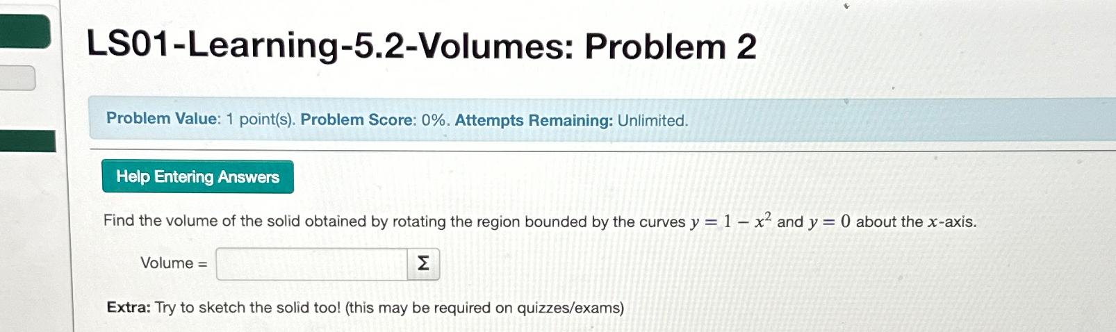 Solved LS01-Learning-5.2-Volumes: Problem 2Problem Value: 1 | Chegg.com