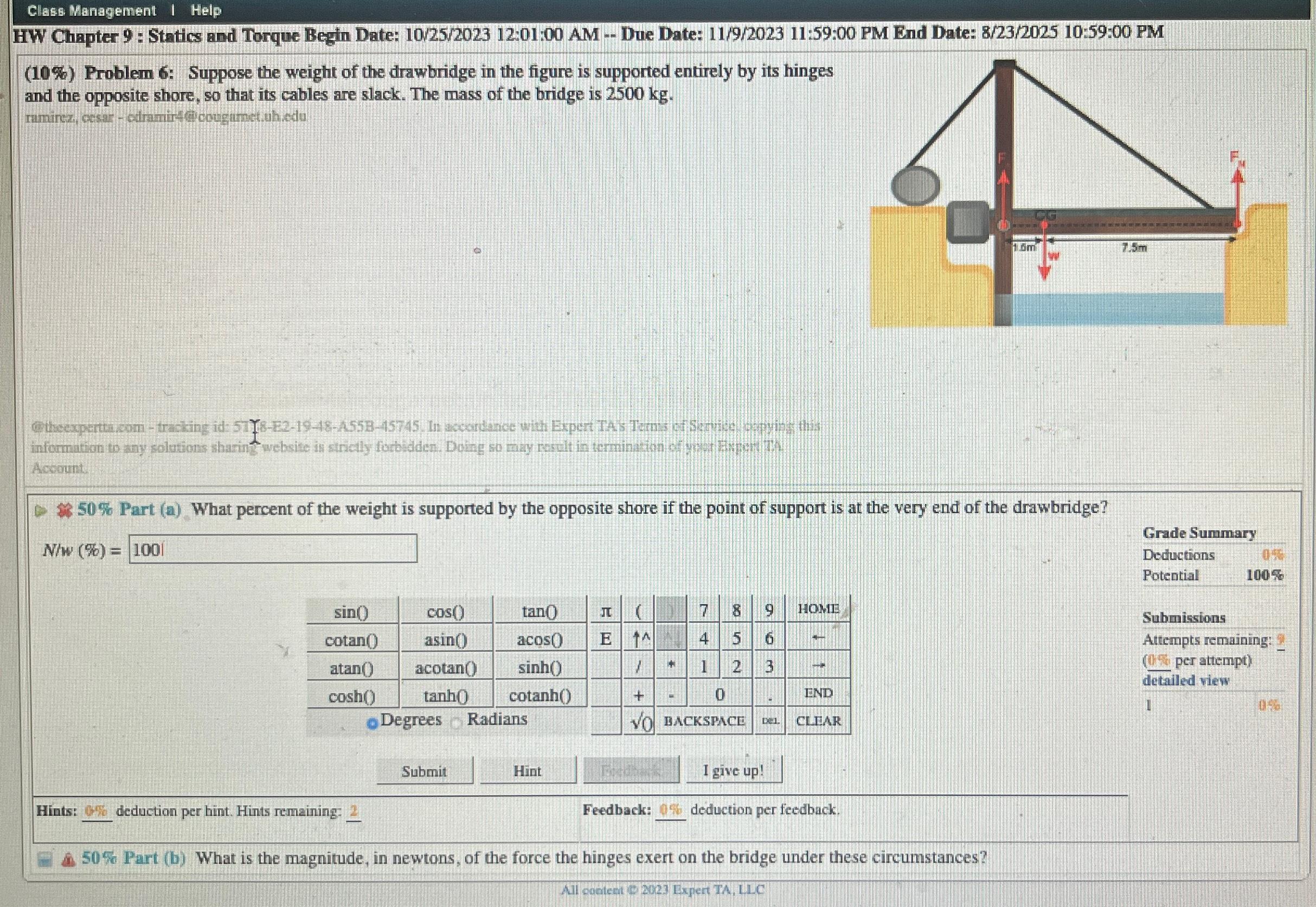 solved-suppose-the-weight-of-the-drawbridge-in-the-figure-is-chegg