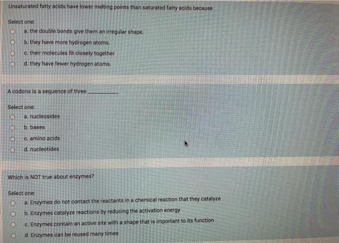 Solved Unsaturated fatty acids have lower melting points