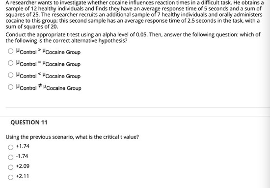 Solved A researcher wants to investigate whether cocaine | Chegg.com