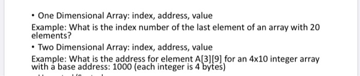 Solved • One Dimensional Array: index, address, value | Chegg.com