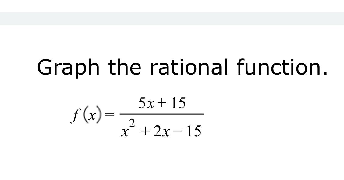 Solved Graph the rational function.f(x)=5x+15x2+2x-15 | Chegg.com