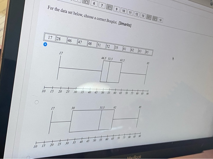 Solved 6 7 For the data set below, choose a correct Boxplot. | Chegg.com