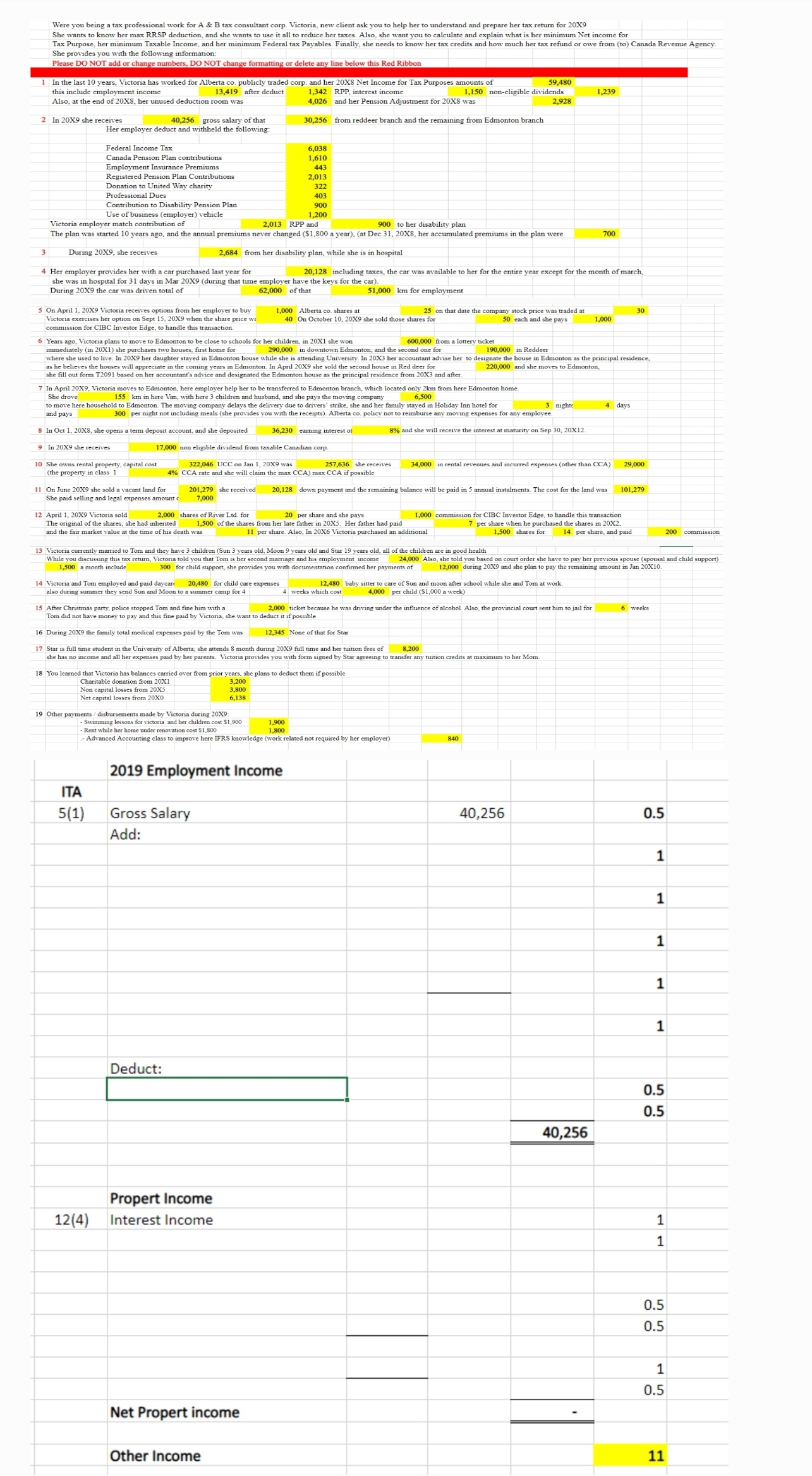 Solved Make an employment income statement with the this | Chegg.com